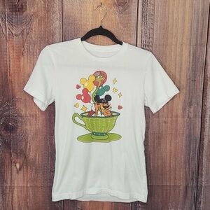 Kids White Short Sleeve Tee with Cartoon Design